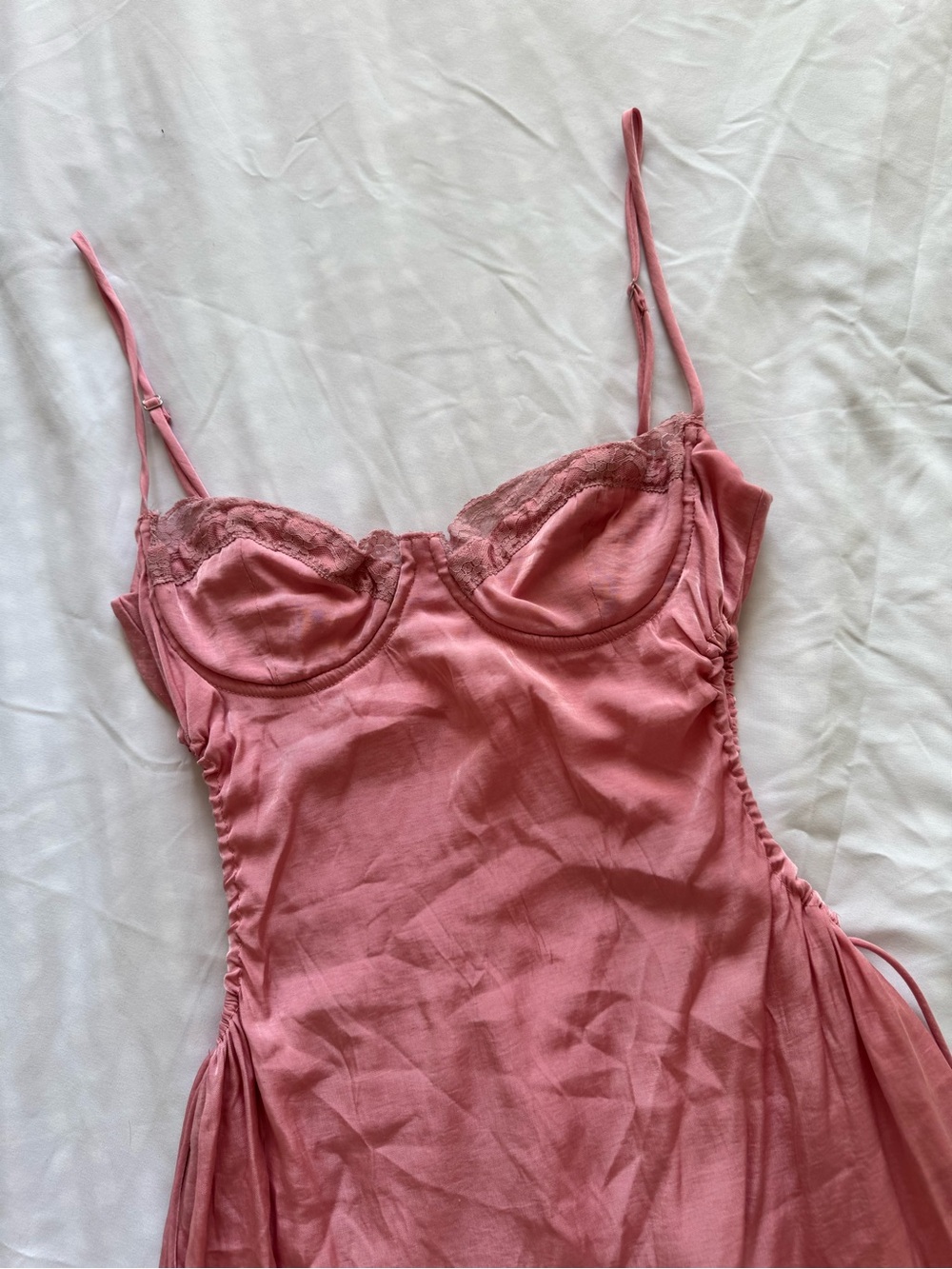 Princess Polly Dusty Rose Satin Slip Dress with Lace Trim